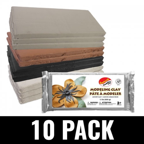 Sandtastik® Air Dry Modeling Clay Assortment, 1.1 lb (500 g), 10/Pack: (3) Extra White, (3) White, (2) Terracotta, (2) Black